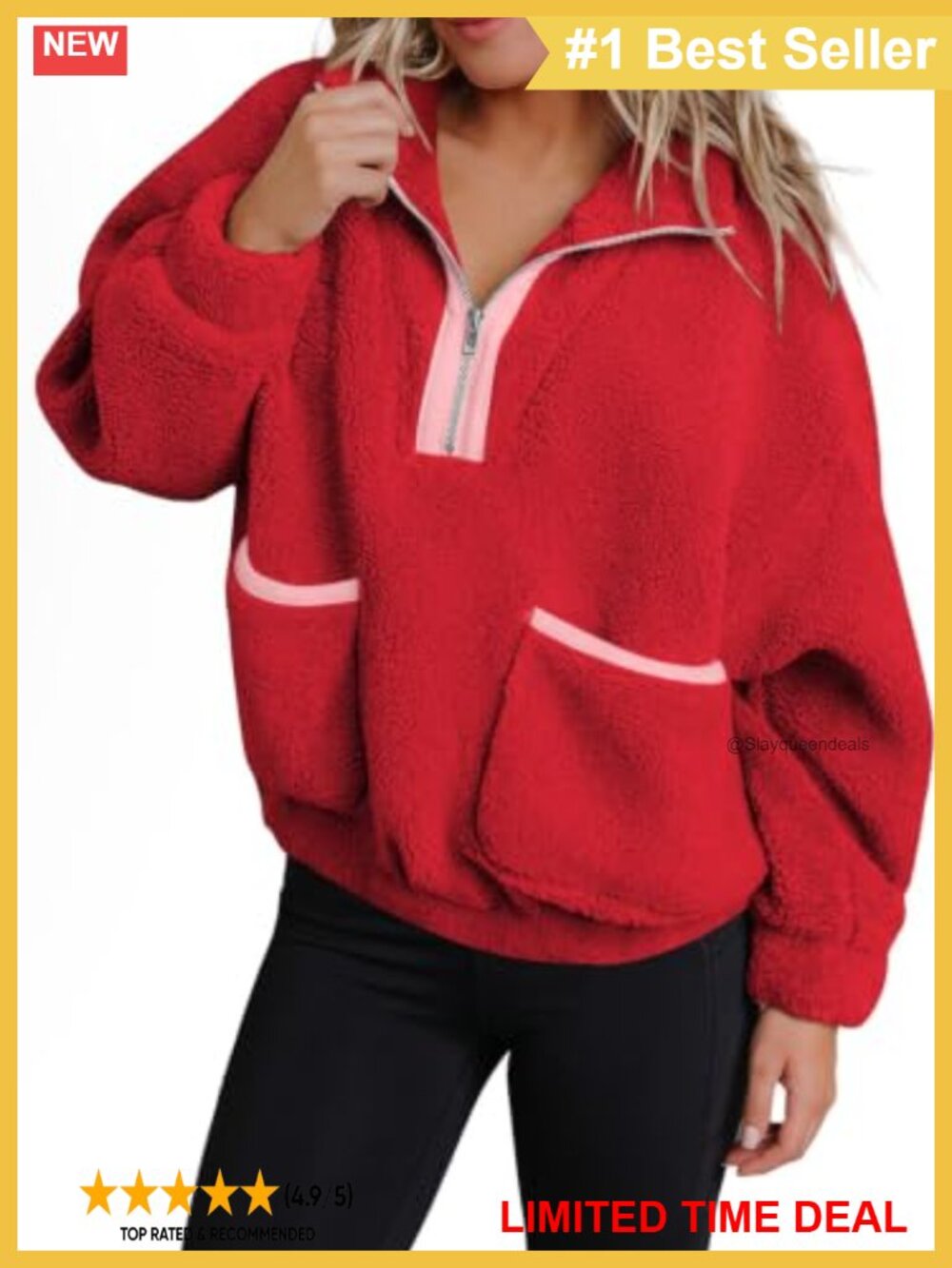 Oversized Half Zip Fleece Pullover Cropped Sweatshirt Kangaroo Pocket